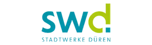Logo der Stadtwerke Düren in Blau und Grün, als Kooperationspartner der Erfolgsimpulse® GmbH im Rahmen der Initiative Machen statt Meckern®.