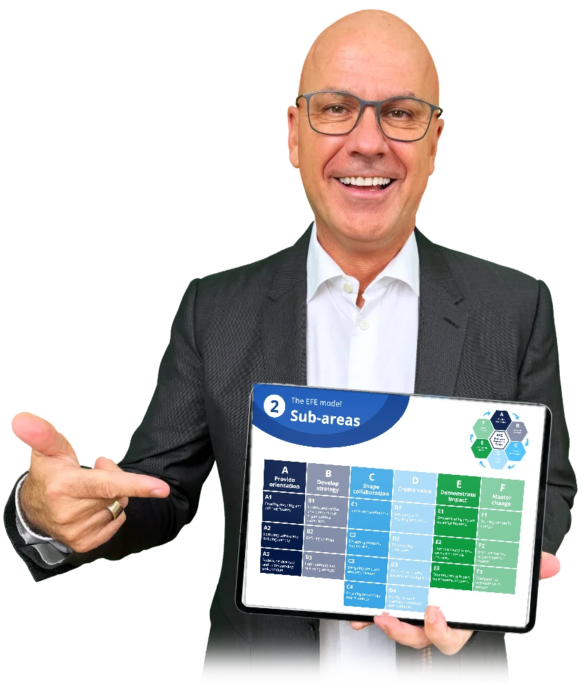 Marc Klejbor presents the digital self-assessment by Erfolgsimpulse® on a smartphone, for analysing employee performance, improvement potential and business development.