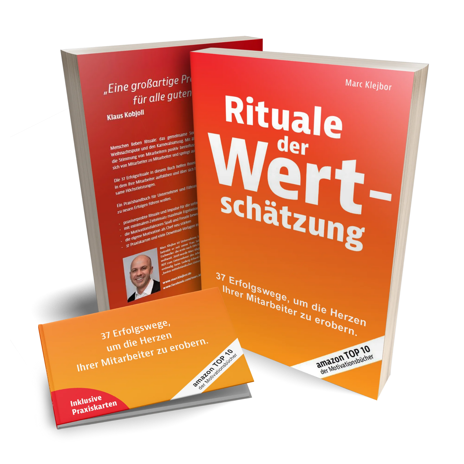 Buch und Praxiskarten „Rituale der Wertschätzung“ von Marc Klejbor, Motivationsbuch für Mitarbeiterführung, Wertschätzung im Unternehmen und nachhaltige Führungskultur.