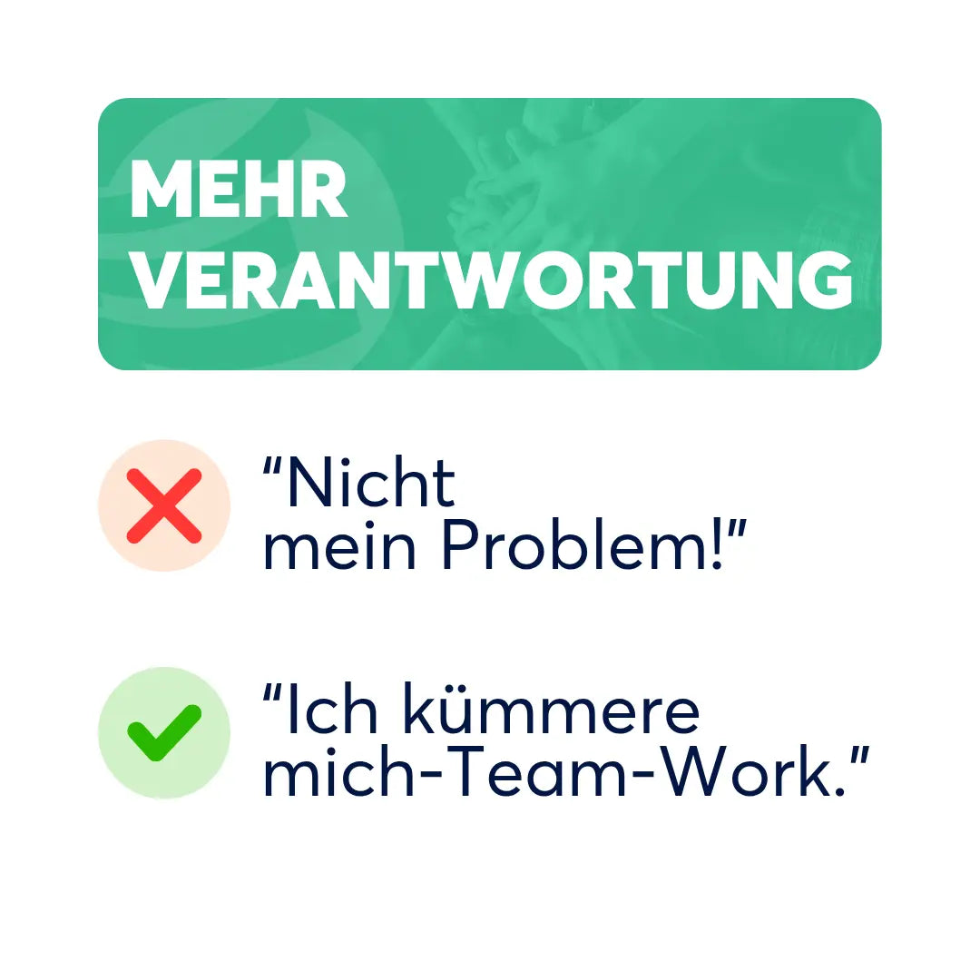 Grafik zu mehr Verantwortung im Unternehmen, Mitarbeiter übernehmen Verantwortung, denken im Team und stärken durch Wertschätzung die Unternehmenskultur.